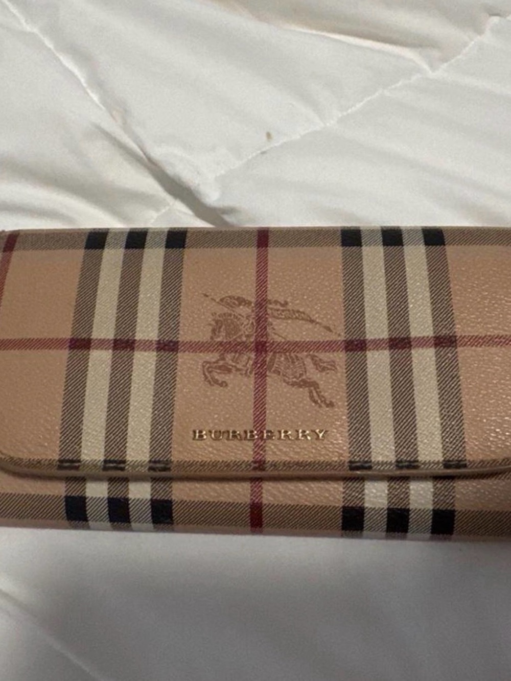 Burberry Beige Check Folded Continental Wallet with Red and Black Accents
